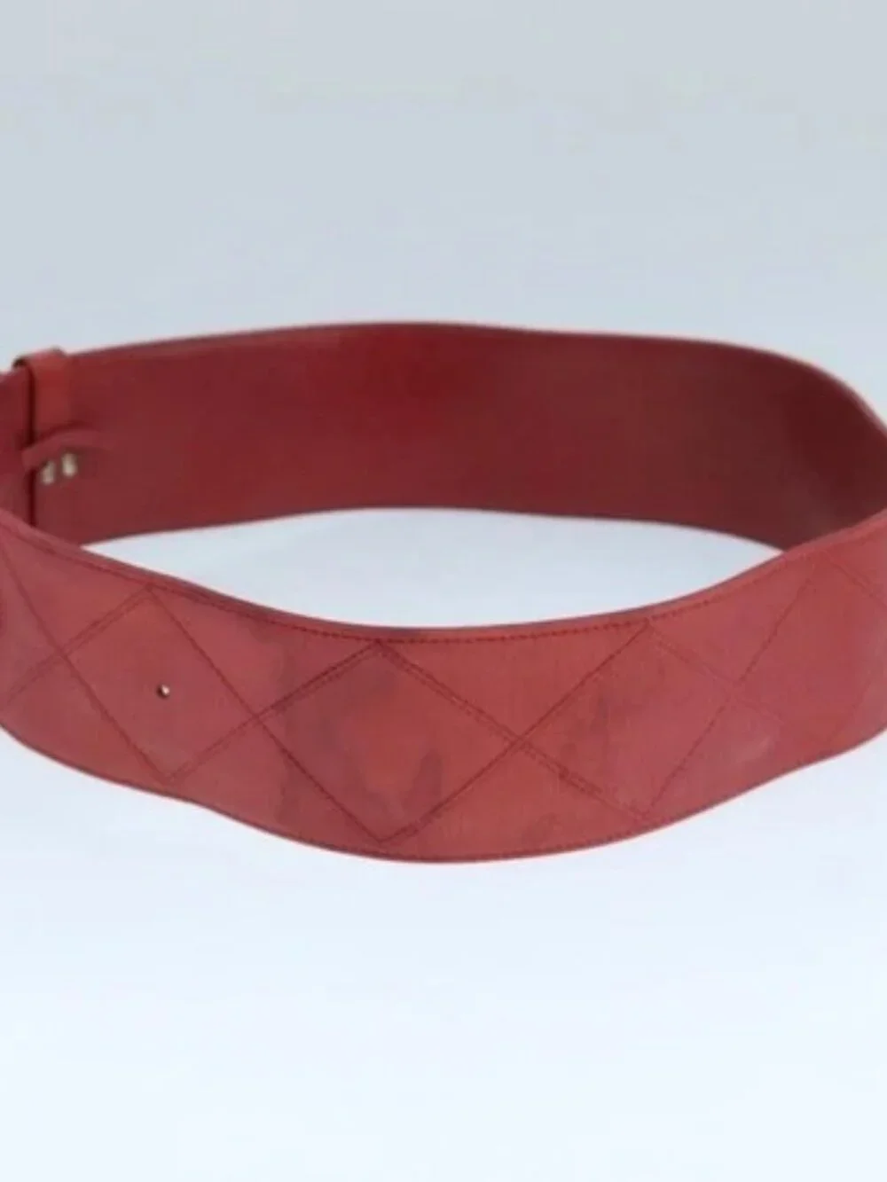 CHANEL Bicolore Belt Leather 26.4"-31.1" Red Gold CC Auth yk16186 - Picture 4 of 12